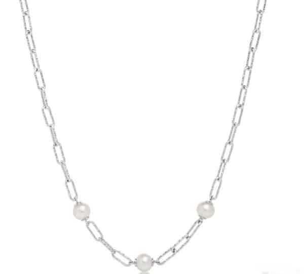 Collana con catena a maglia, in argento con tre perle Miluna PCL6065