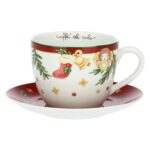 Tazza colazione con piattino in porcellana Sorprese di Natale P5102P00 Thun