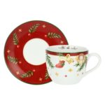 Tazza colazione con piattino in porcellana Sorprese di Natale P5102P00 Thun