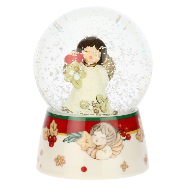 Boule de neige angelo con vischio in vetro e ceramica, media S3427P00 Thun